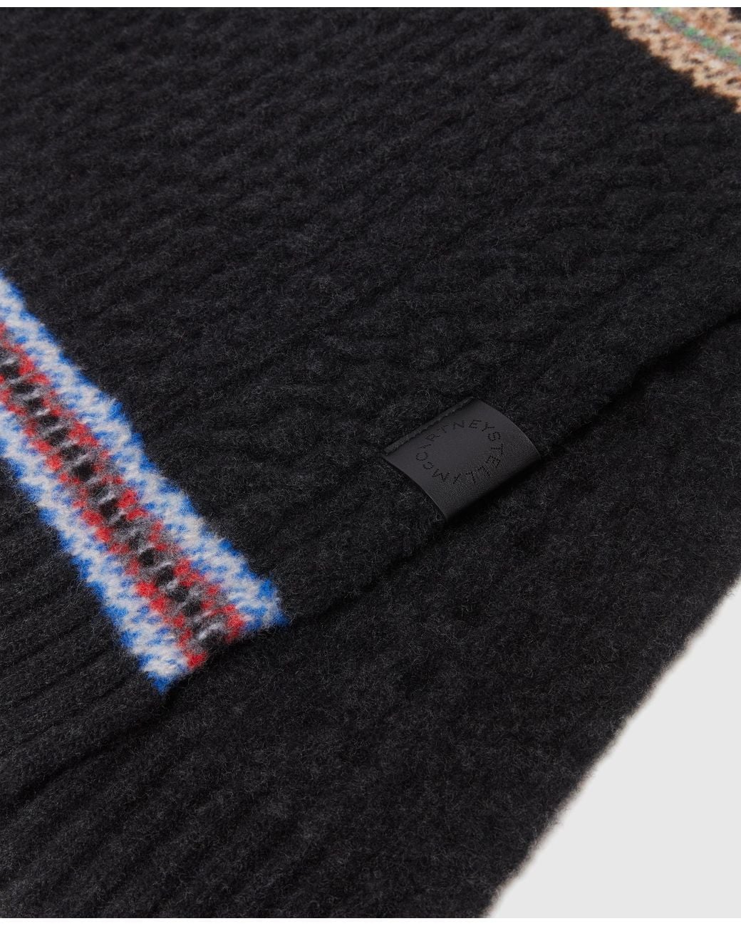 Stella McCartney Black Fair Isle Cable Knit Scarf