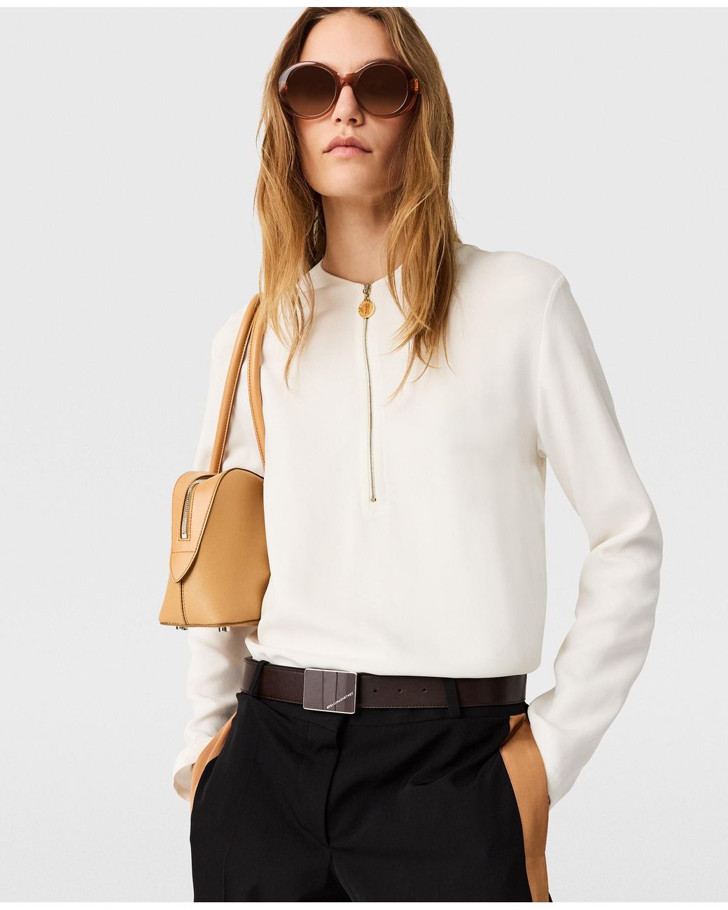 Stella McCartney Natural Arlesa Double Split Hem Zip Blouse
