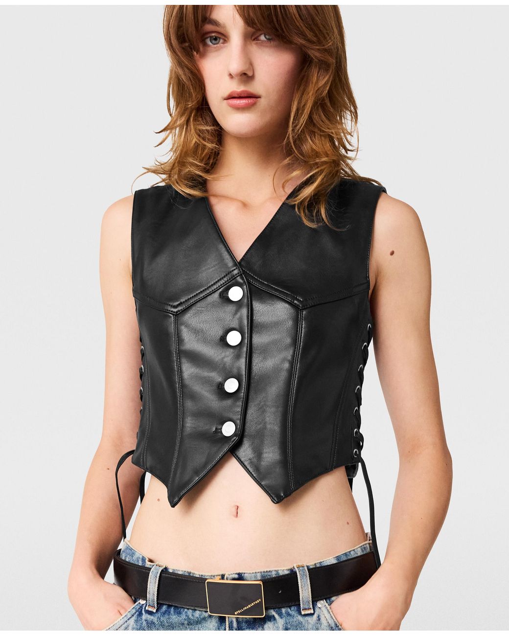 Stella McCartney Black Cropped Tailored Vegan Waistcoat
