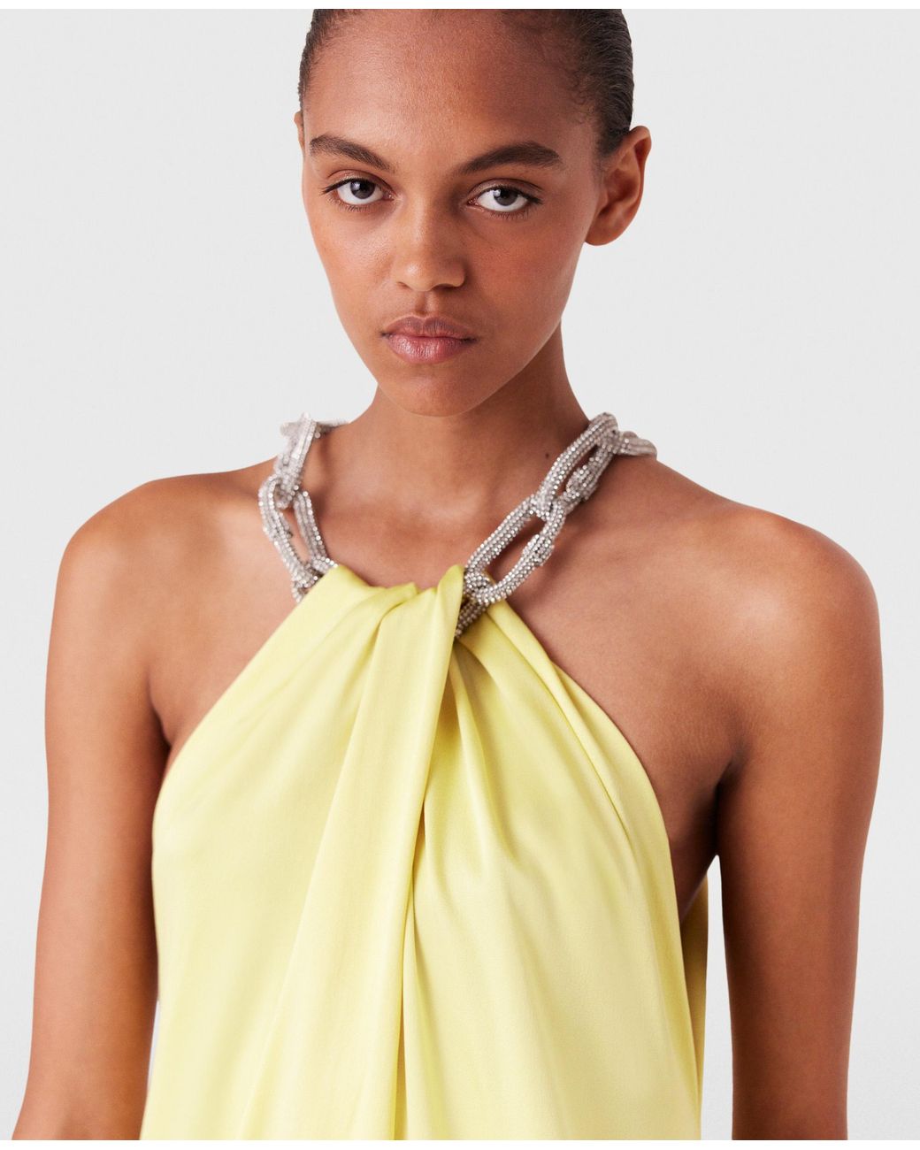 Stella McCartney Crystal Chain Halterneck Dress in Yellow | Lyst