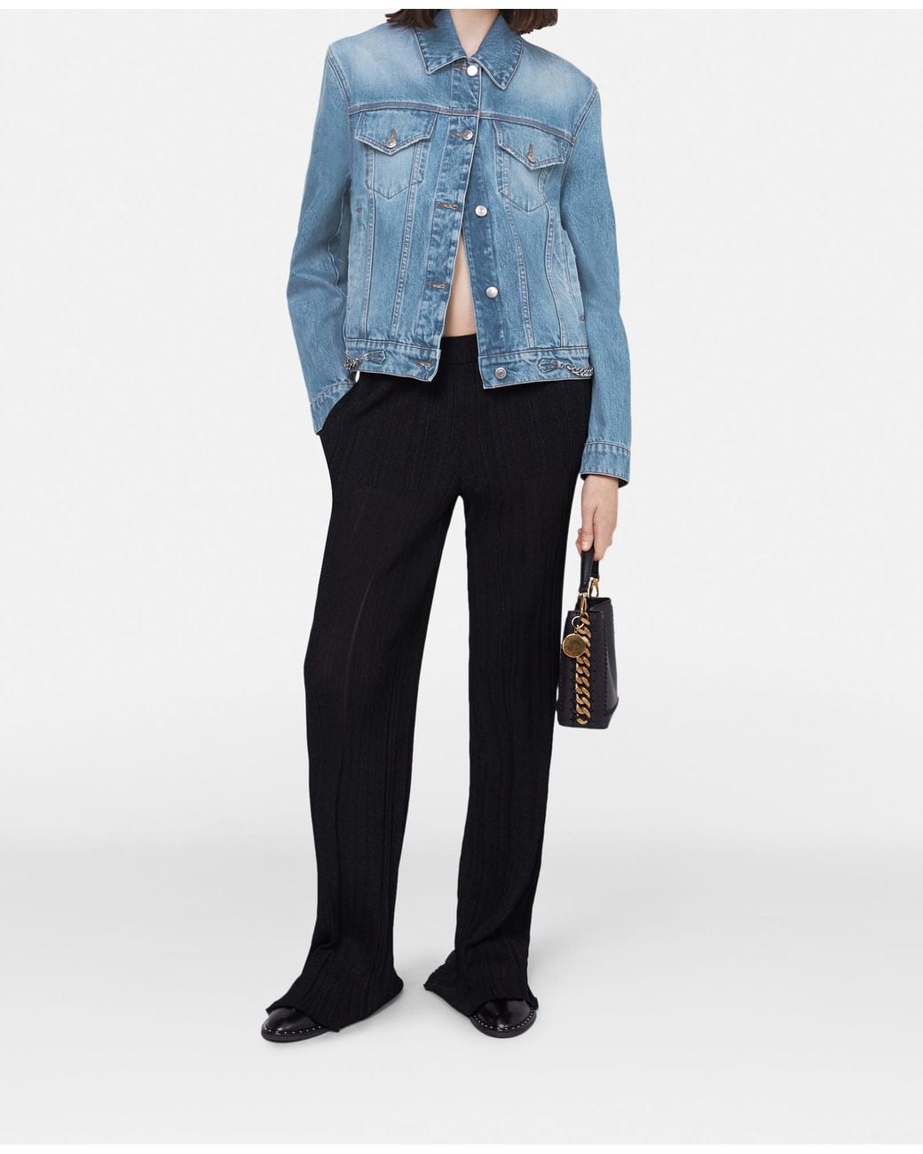 Stella McCartney Blue Falabella Chain Light Wash Denim Jacket