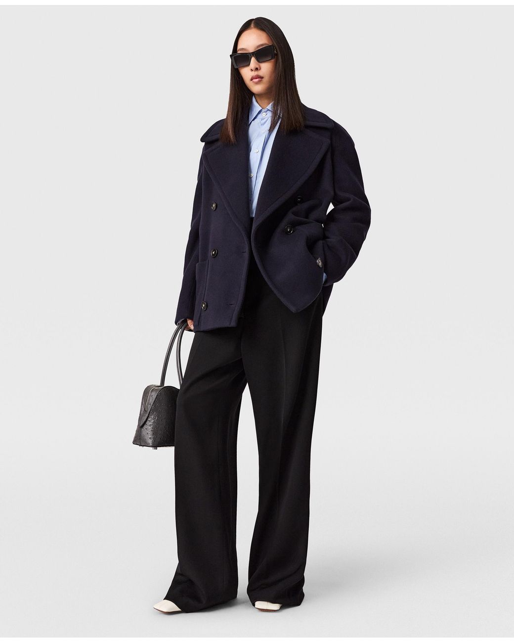 Stella McCartney Blue Tie-Belt Cropped Peacoat Jacket