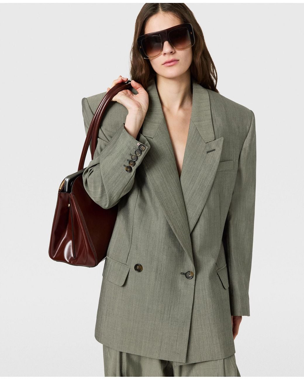Stella McCartney Green Tropical Double-Breasted Waisted Jacket