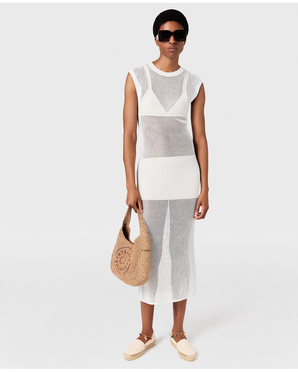 Stella McCartney White Sheer Crochet Midi Dress