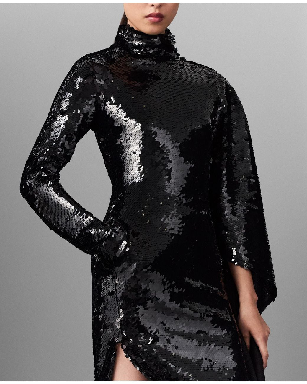 Stella McCartney Black Long-Sleeve Sequin Draped Mini Dress