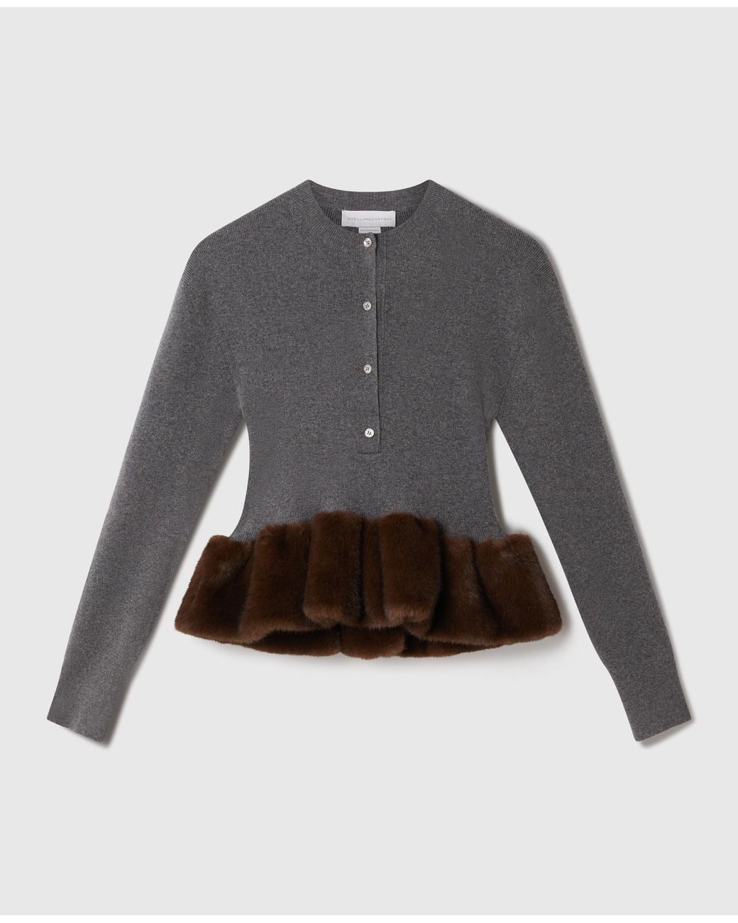 Stella McCartney Gray Mink Trim Crewneck Sweater