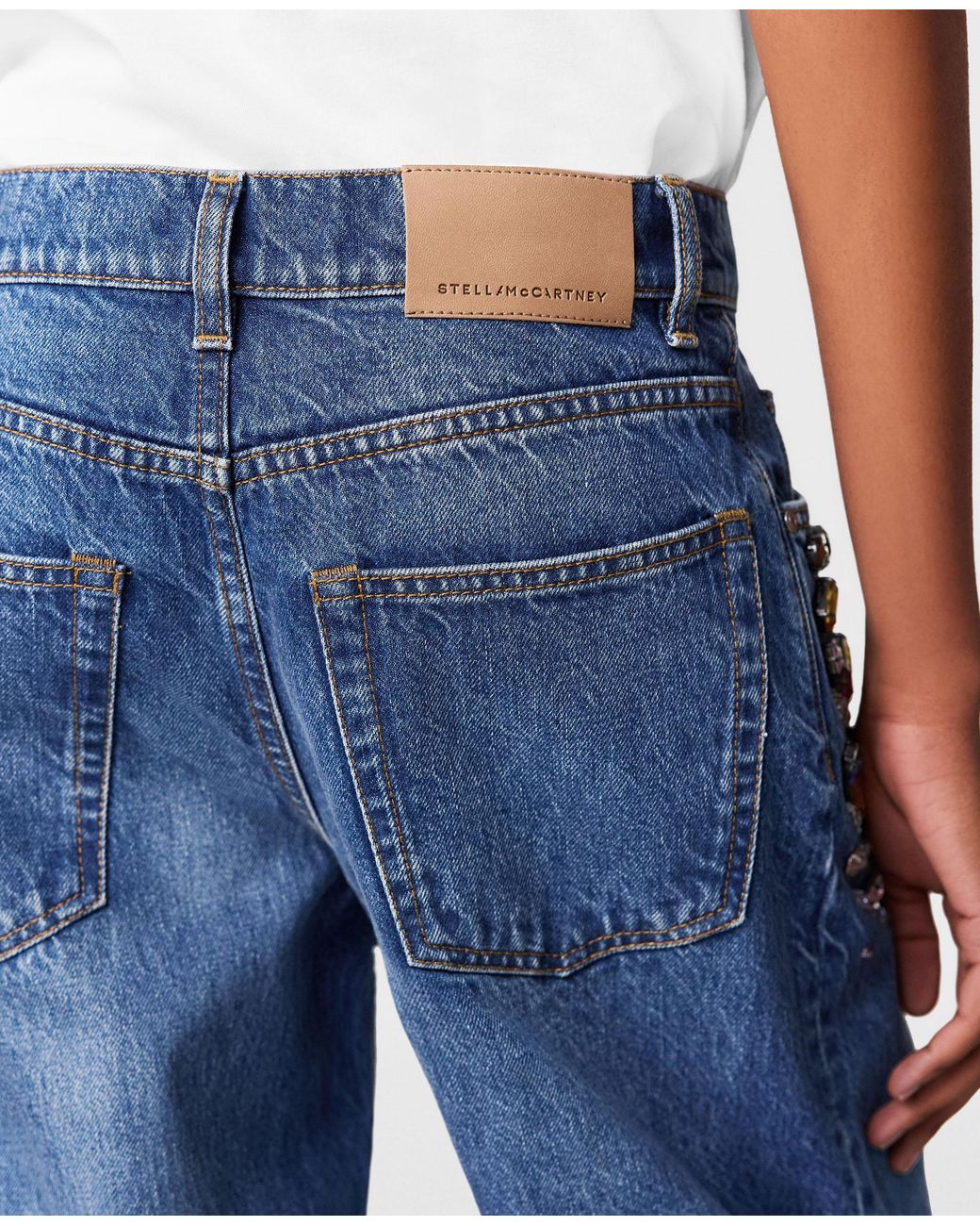 Stella McCartney Blue Crystal-embellished Straight-leg Jeans