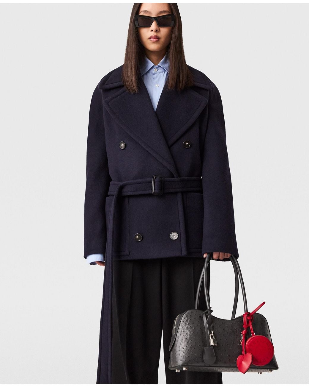Stella McCartney Blue Tie-Belt Cropped Peacoat Jacket
