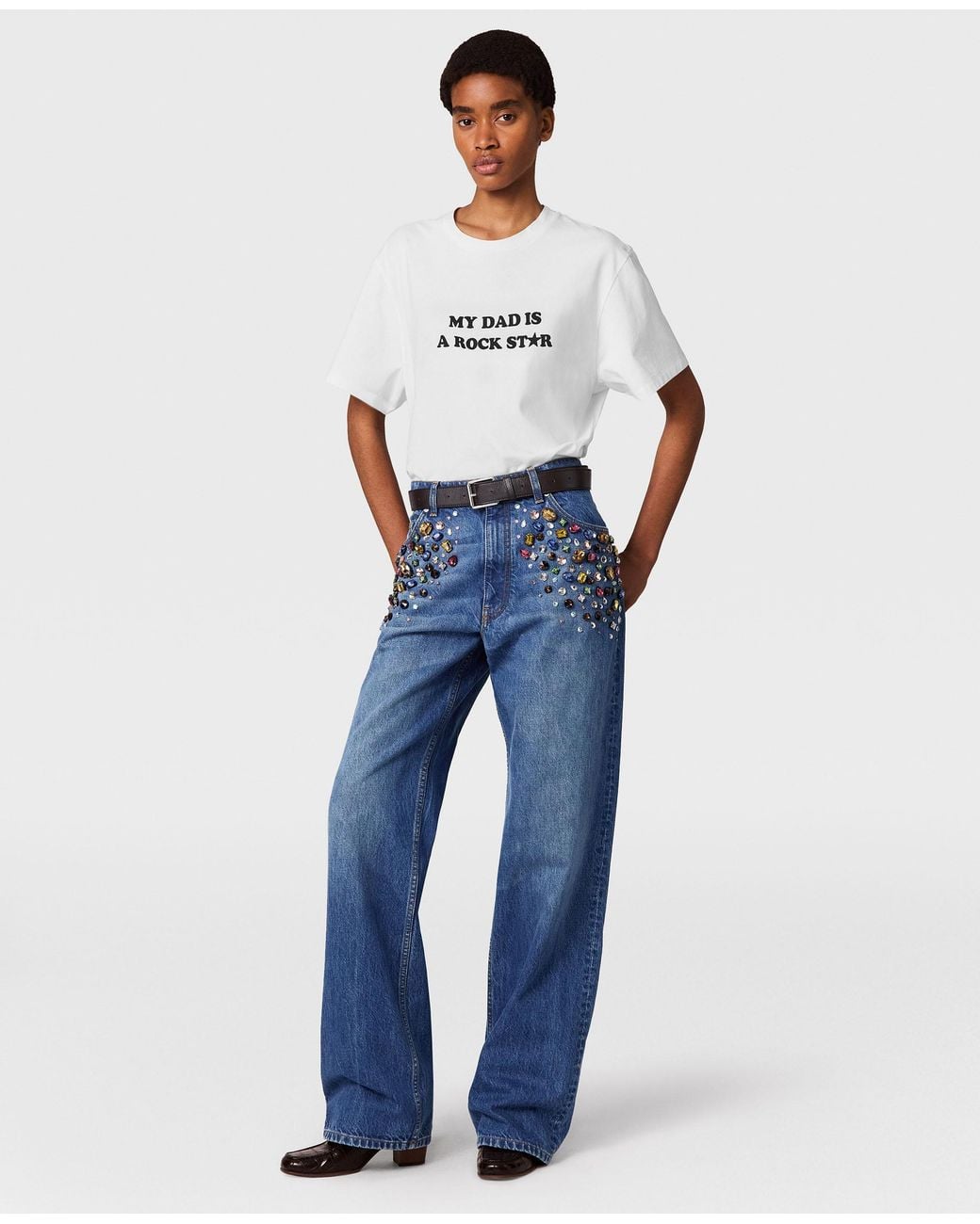 Stella McCartney Blue Crystal-embellished Straight-leg Jeans