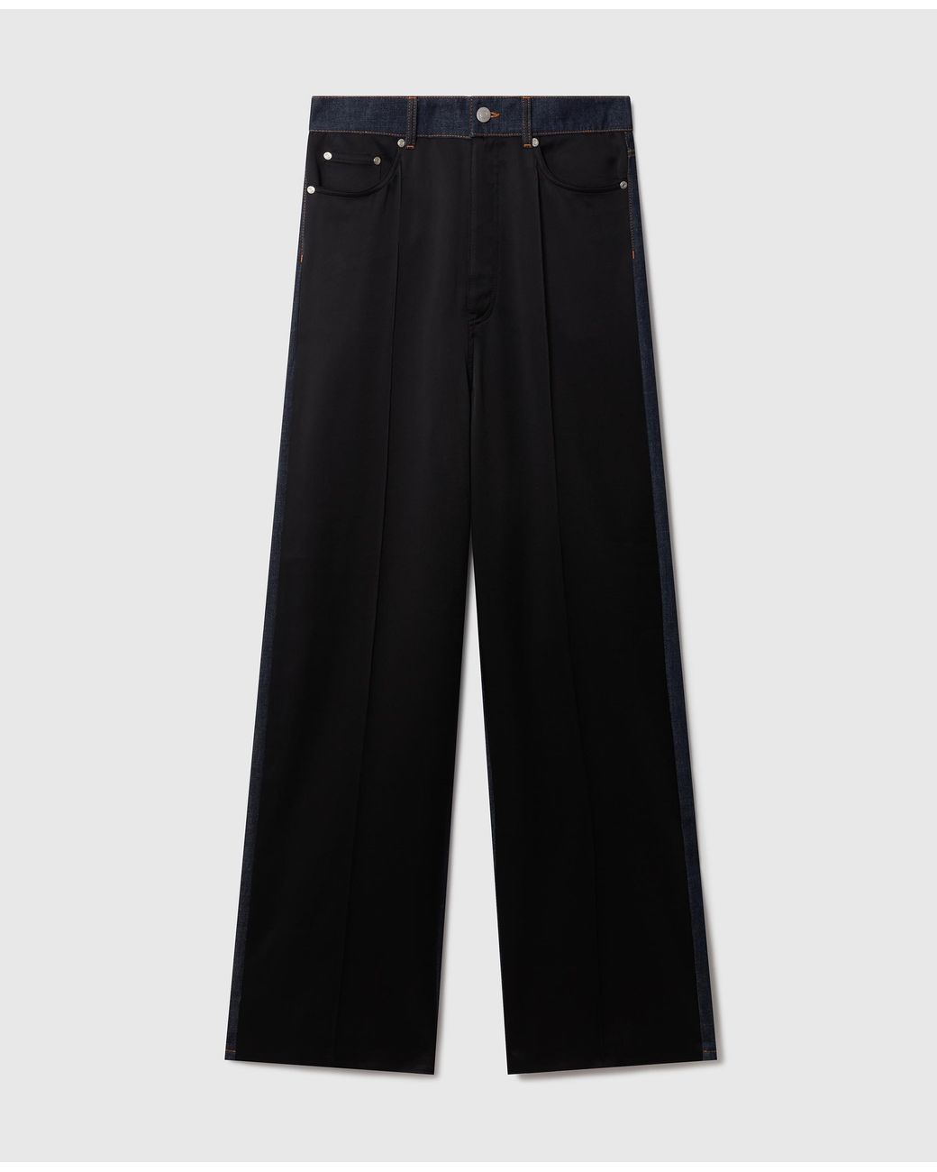 Stella McCartney Black Wide-Leg Satin-Panel Denim Jeans