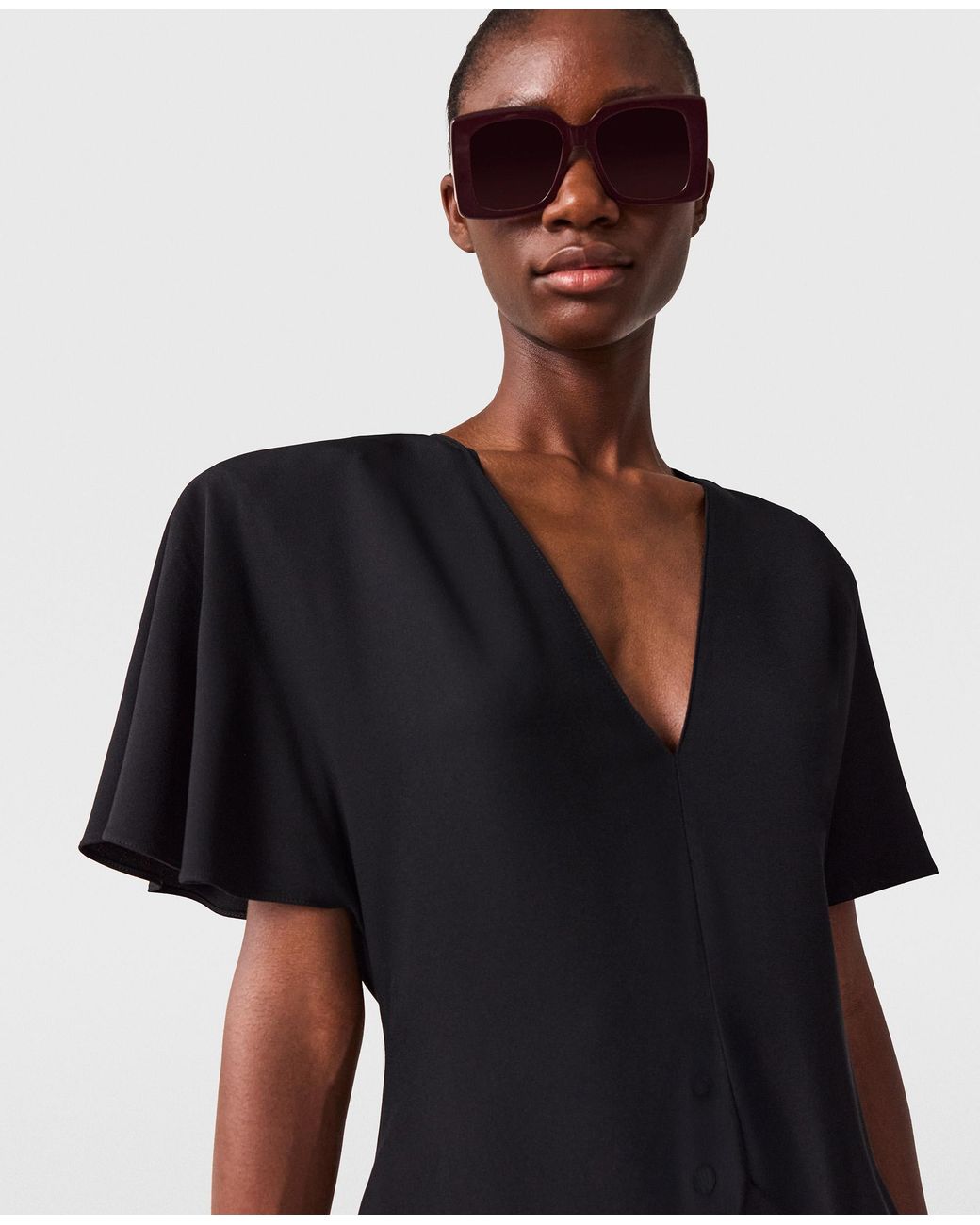 Stella McCartney Black V-Neck Short-Sleeve Satin Midi Dress