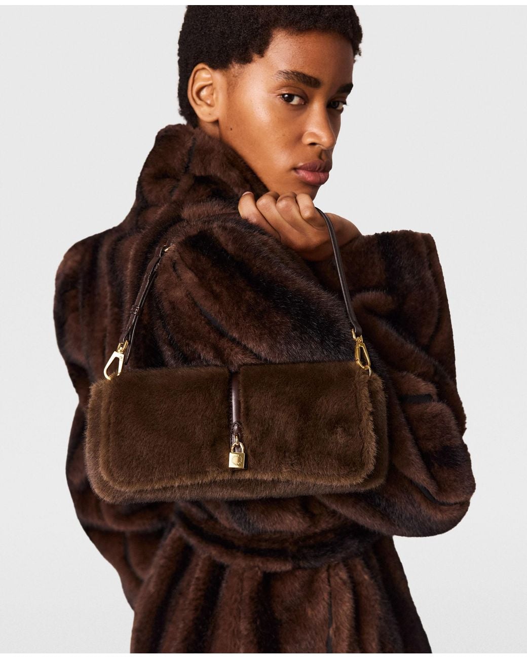 Stella McCartney Brown Ryder Mink Pochette Shoulder Bag