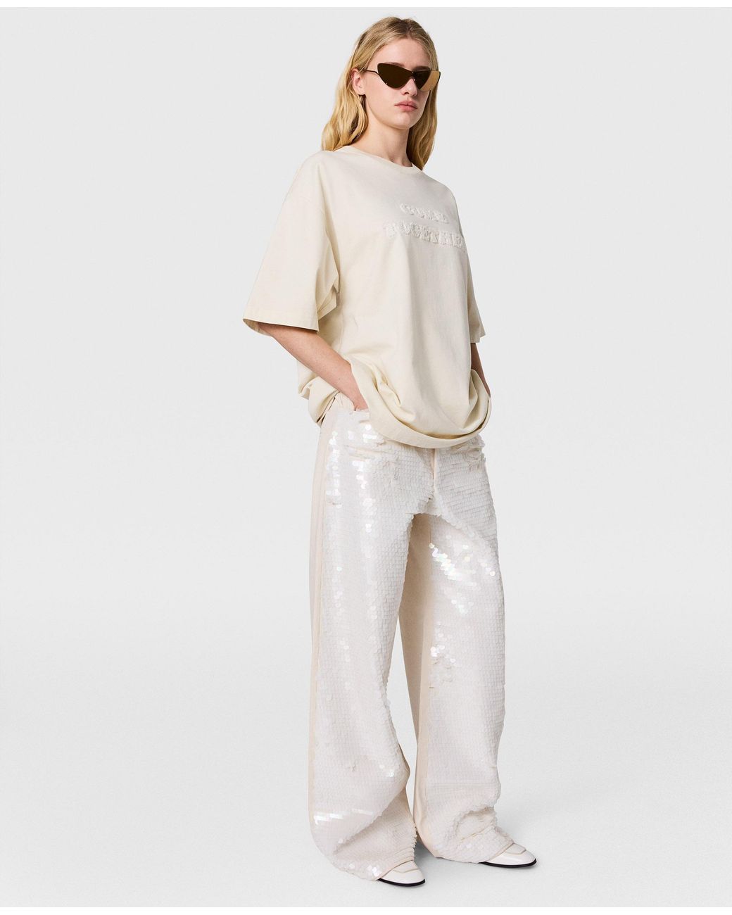 Stella McCartney White Opalescent Sequin Wide-Leg Jeans