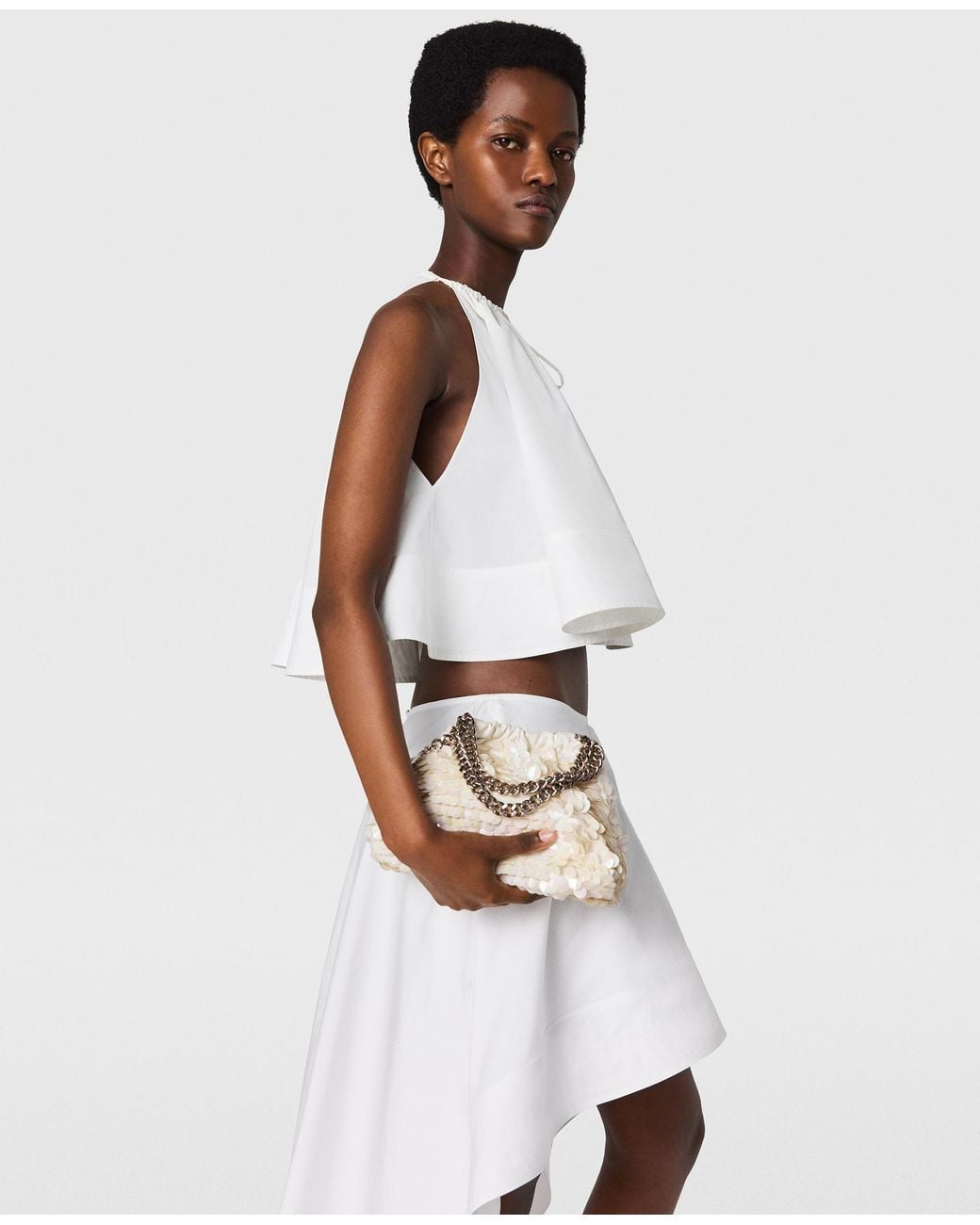 Stella McCartney White Poplin Sleeveless Frill Top