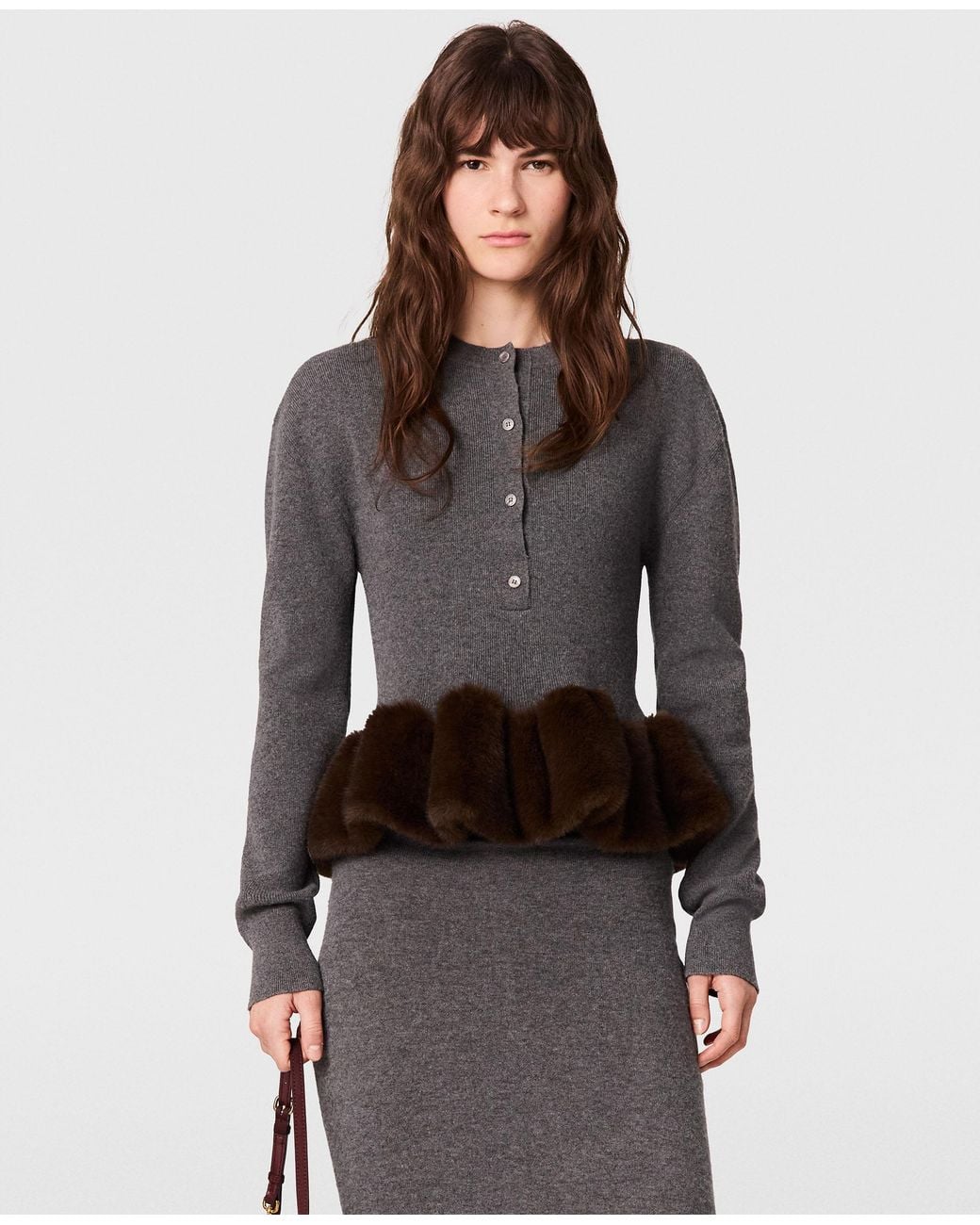 Stella McCartney Gray Mink Trim Crewneck Sweater