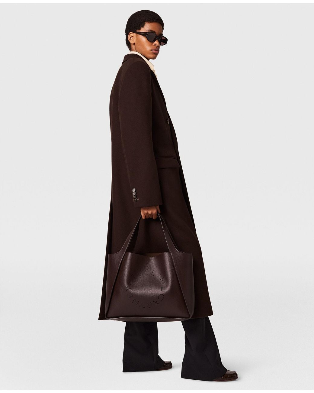 Stella McCartney Brown Double-breasted Brushed Wool Coat
