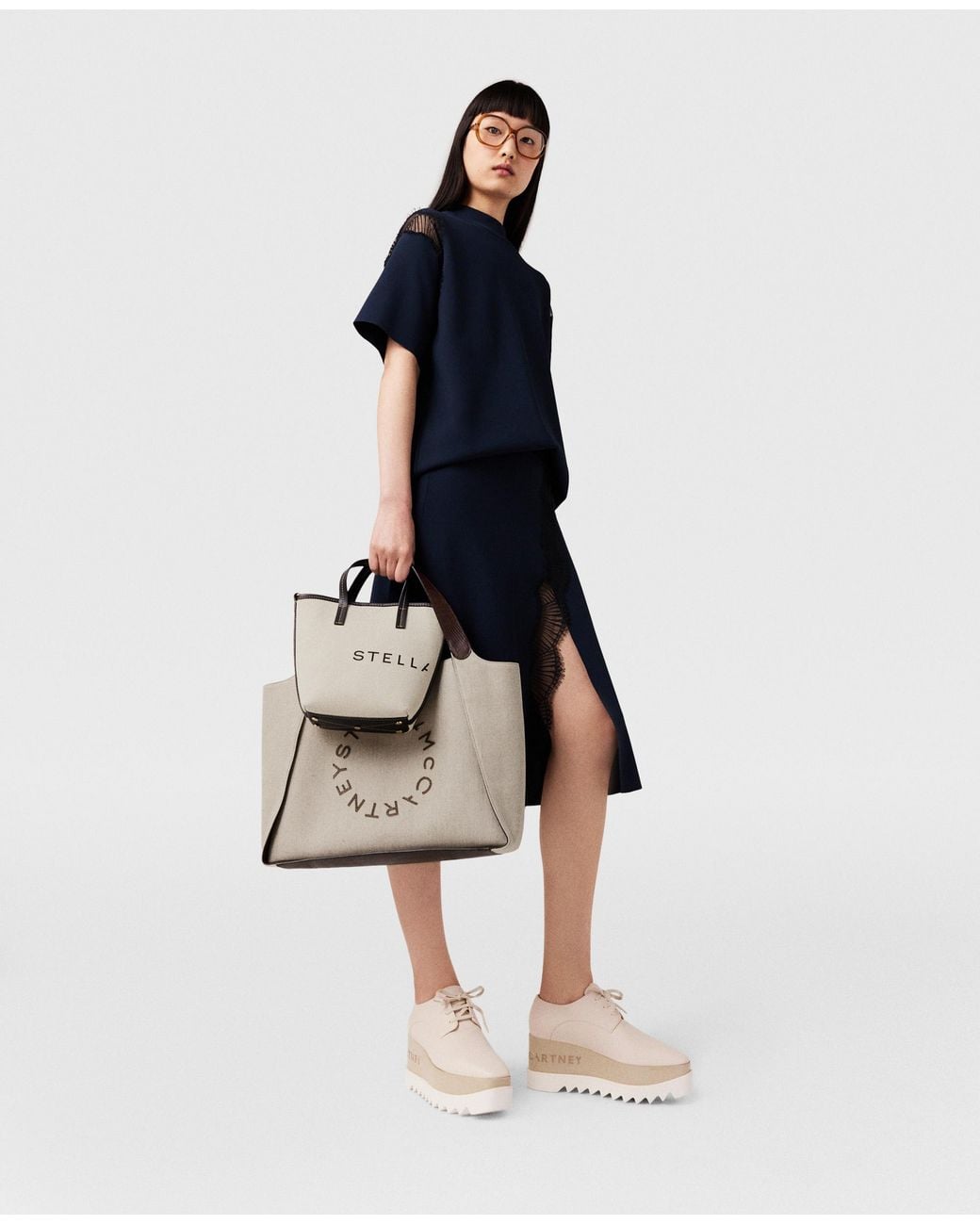 Stella McCartney White Logo Canvas Crossbody Tote Bag