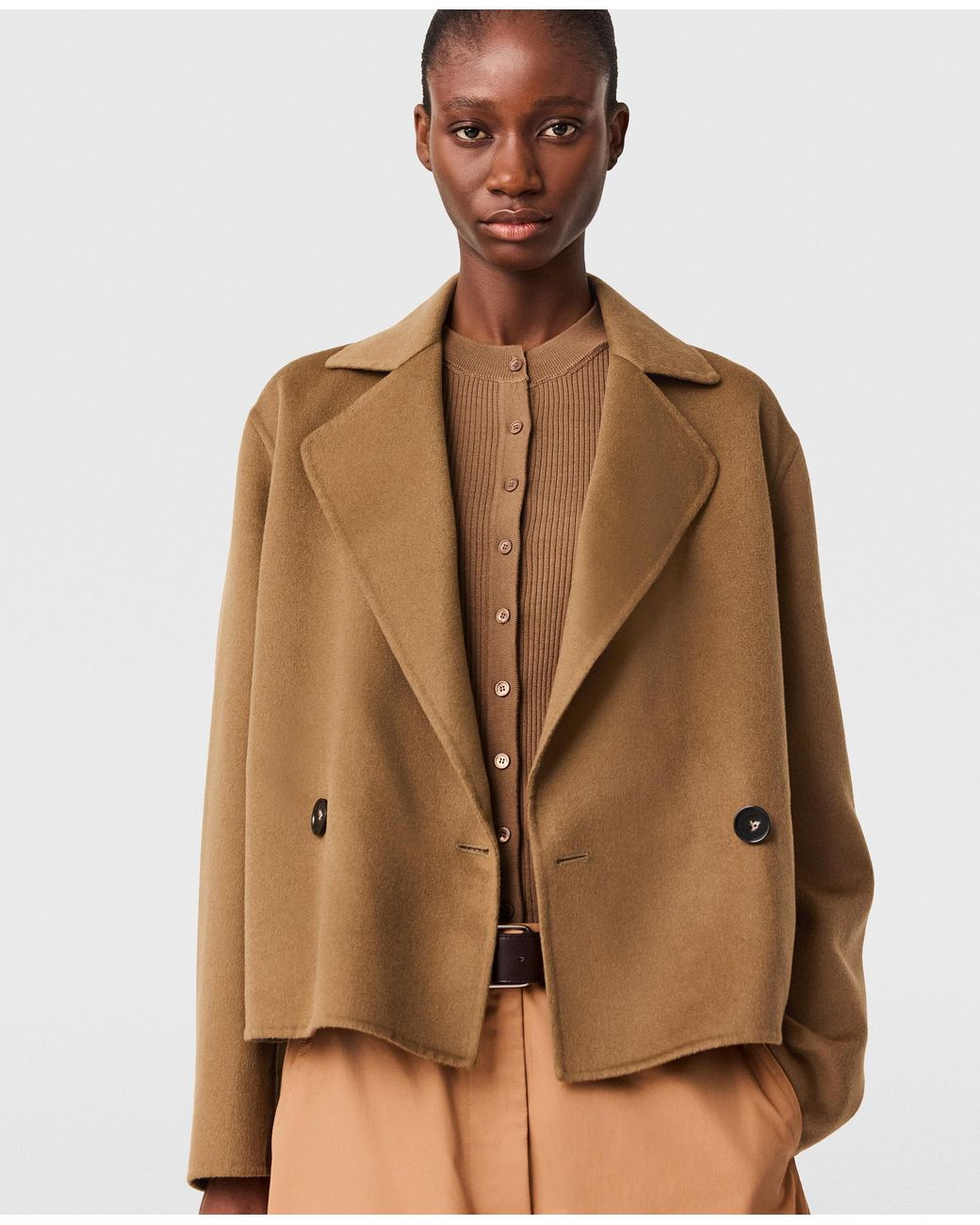 Stella McCartney Brown Double-Breasted Cropped Peacoat Jacket