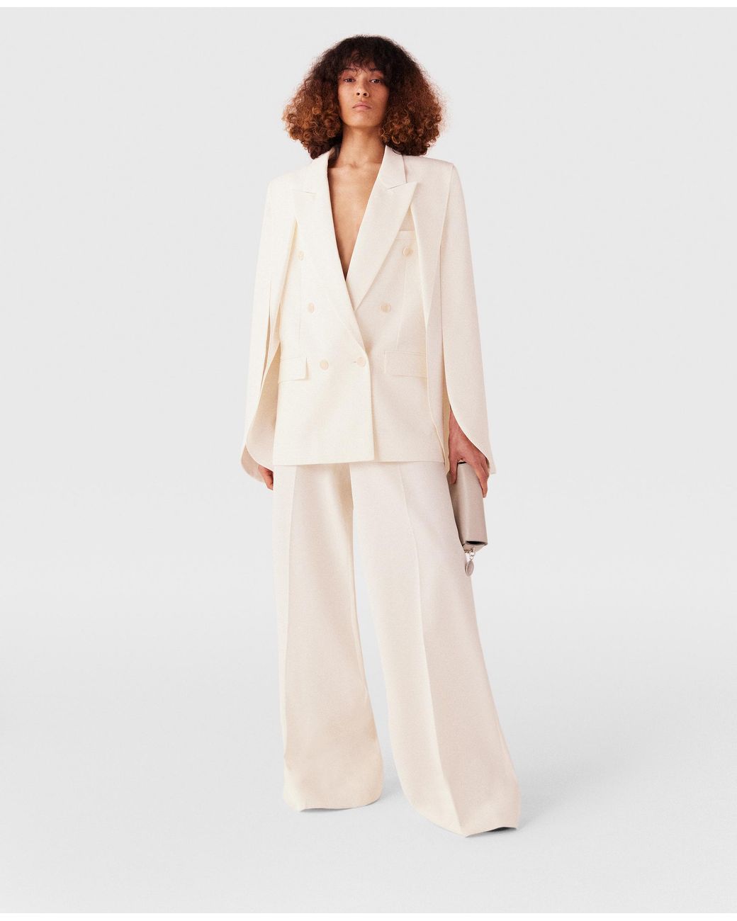 Stella McCartney White High-Rise Wide-Leg Wool Trousers
