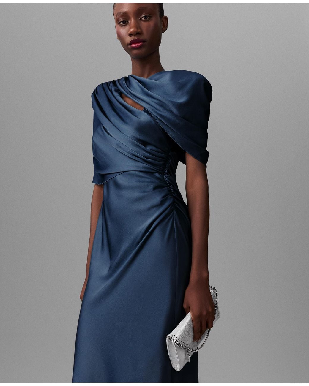 Stella McCartney Blue Satin Wrapped Short-Sleeve Maxi Dress