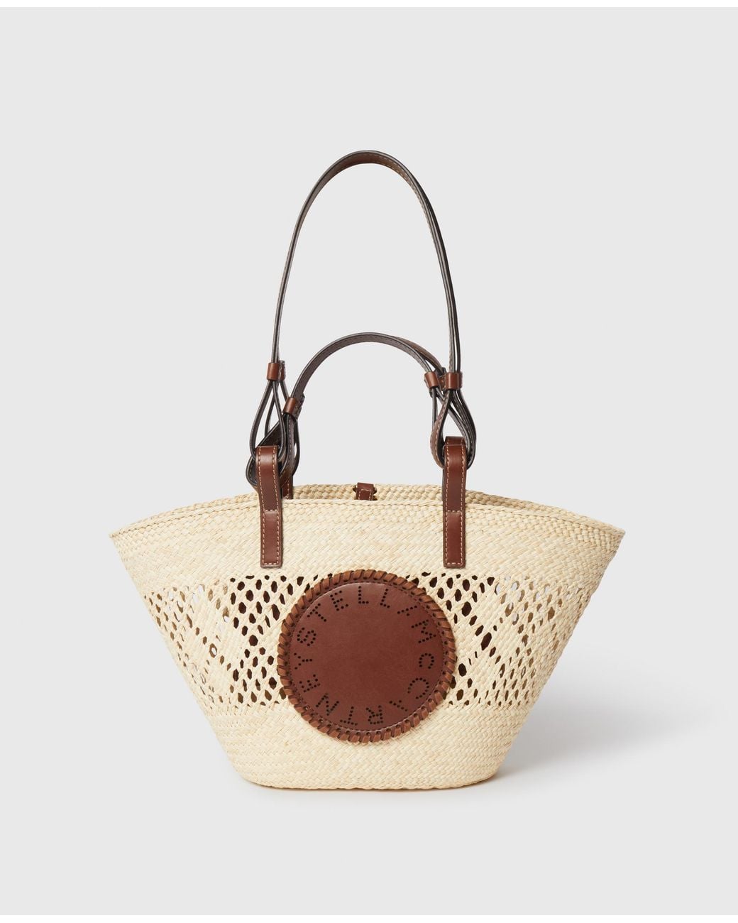 Stella McCartney White Logo Raffia Crochet Medium Tote Bag