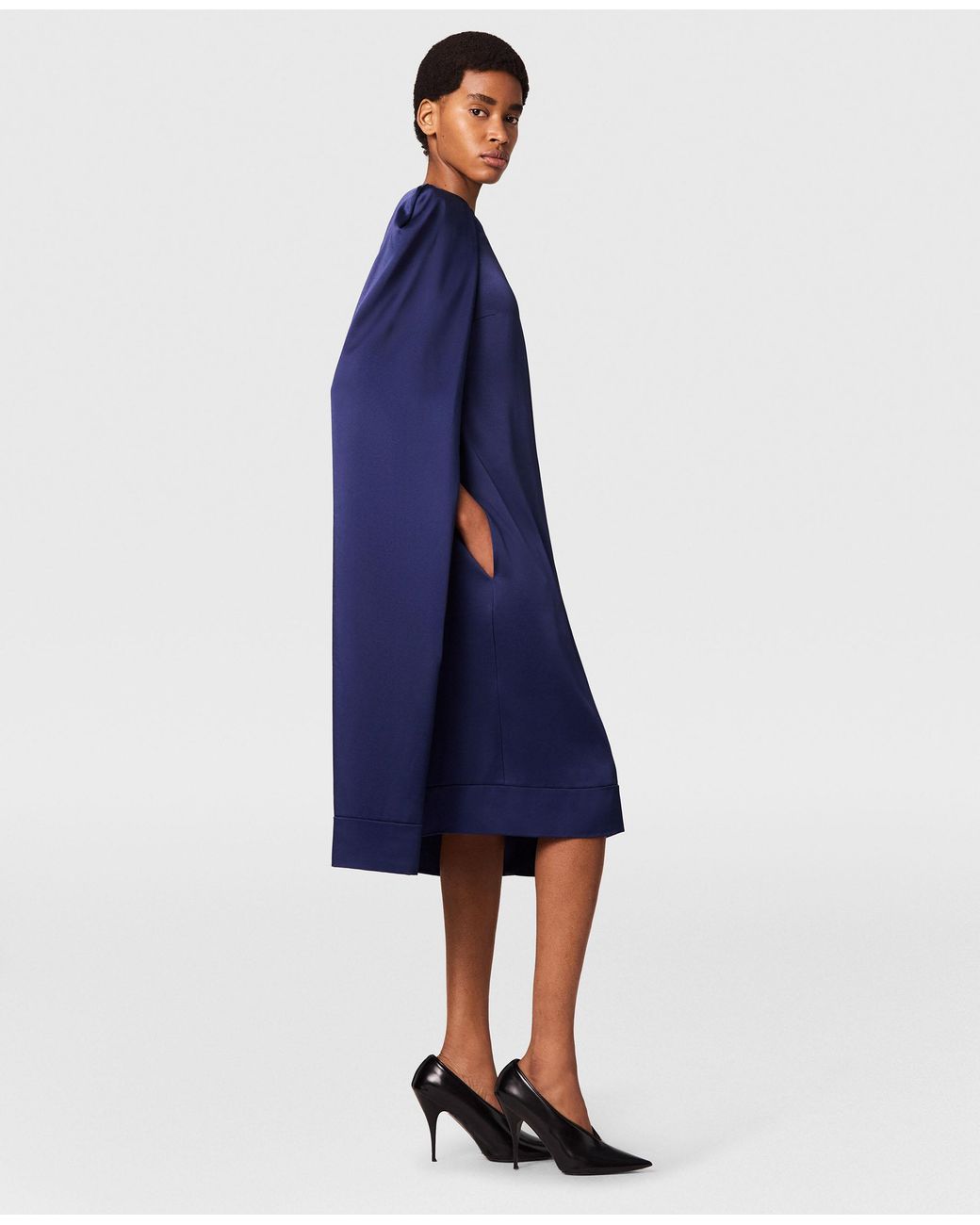 Stella McCartney Blue Cape Satin Midi Dress