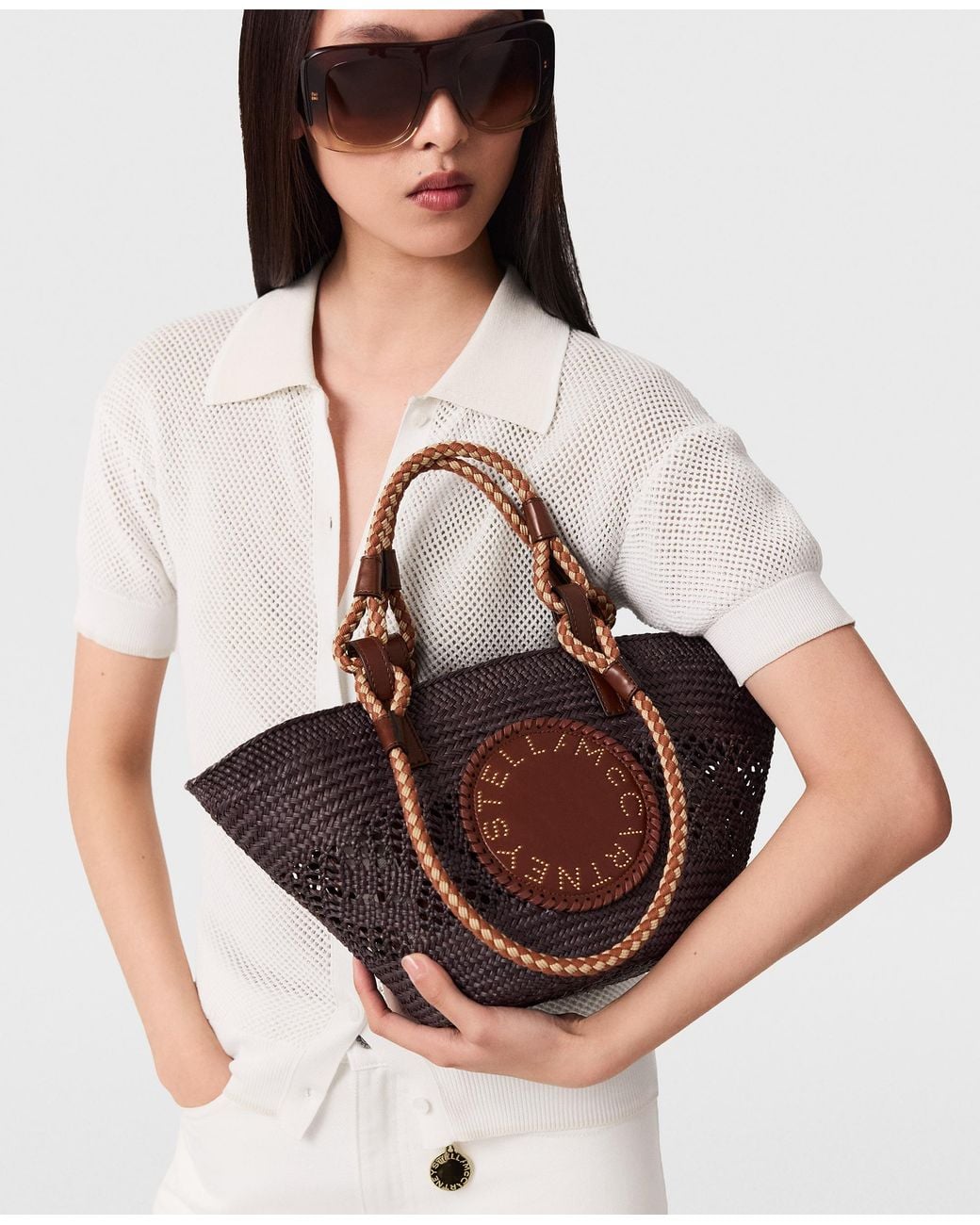 Stella McCartney White Logo Small Rope Basket Bag