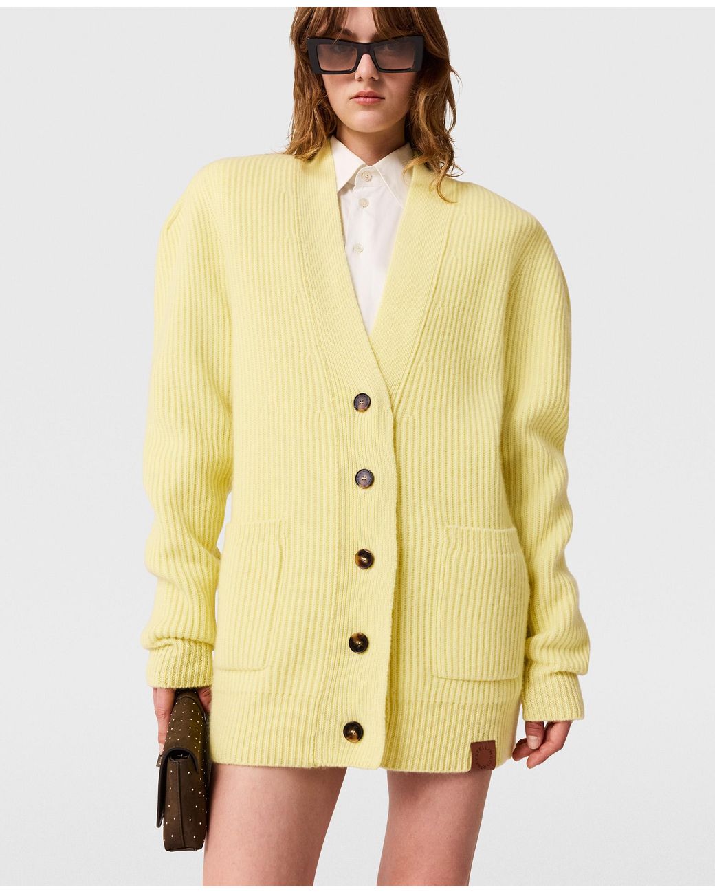 Stella McCartney Yellow Chunky Knit V-Neck Cardigan
