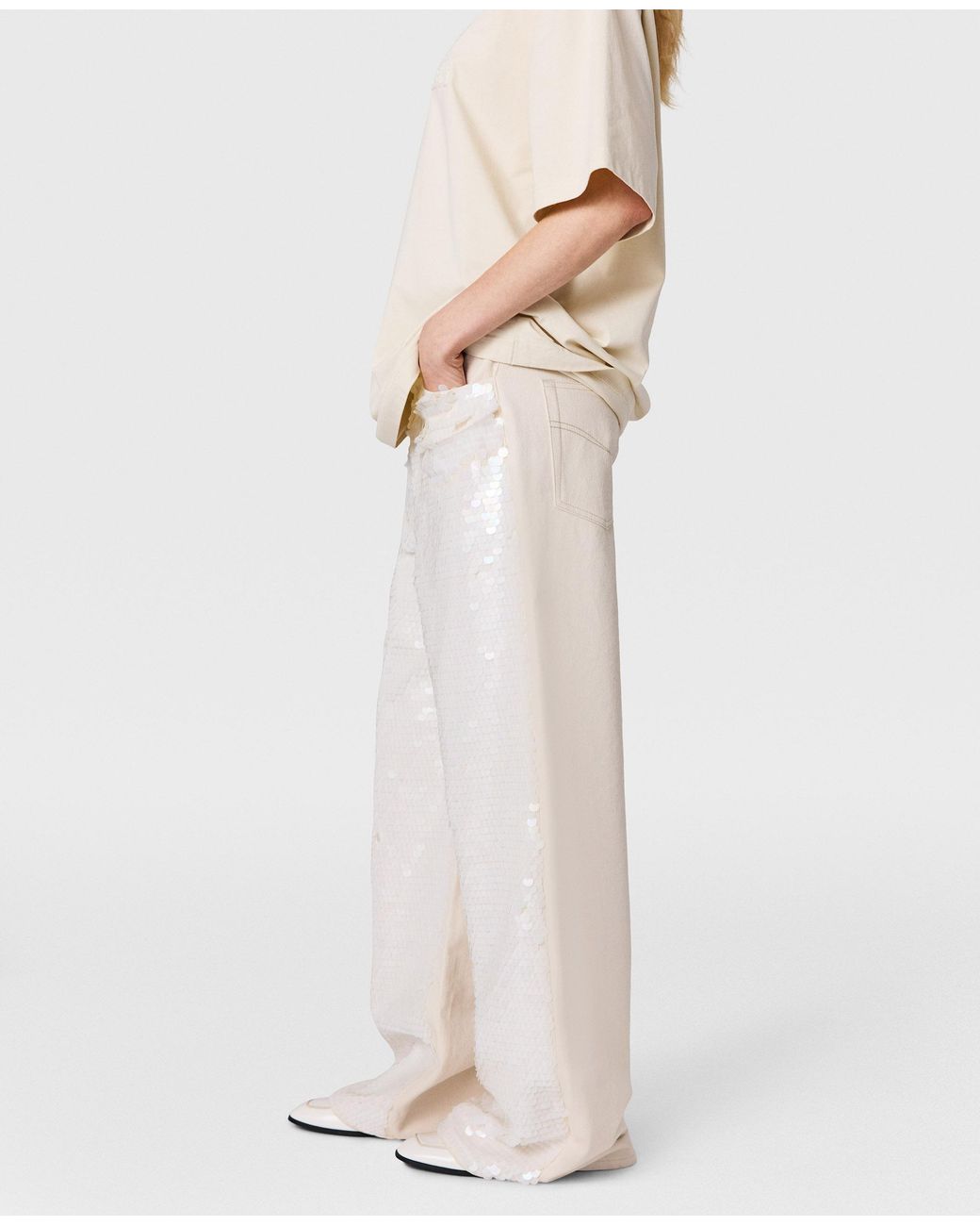 Stella McCartney White Opalescent Sequin Wide-Leg Jeans