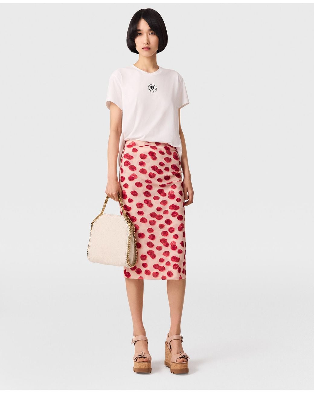 Stella McCartney Red Raspberry Print Mesh Midi Skirt
