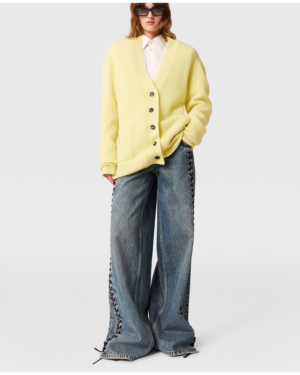 Stella McCartney Yellow Chunky Knit V-Neck Cardigan