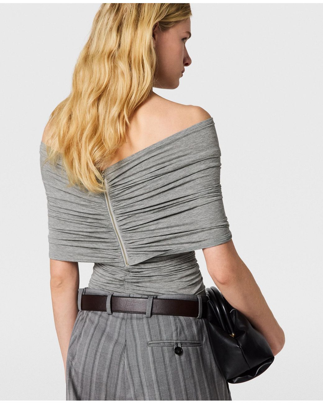 Stella McCartney Gray One Shoulder Twisted Wrap Top