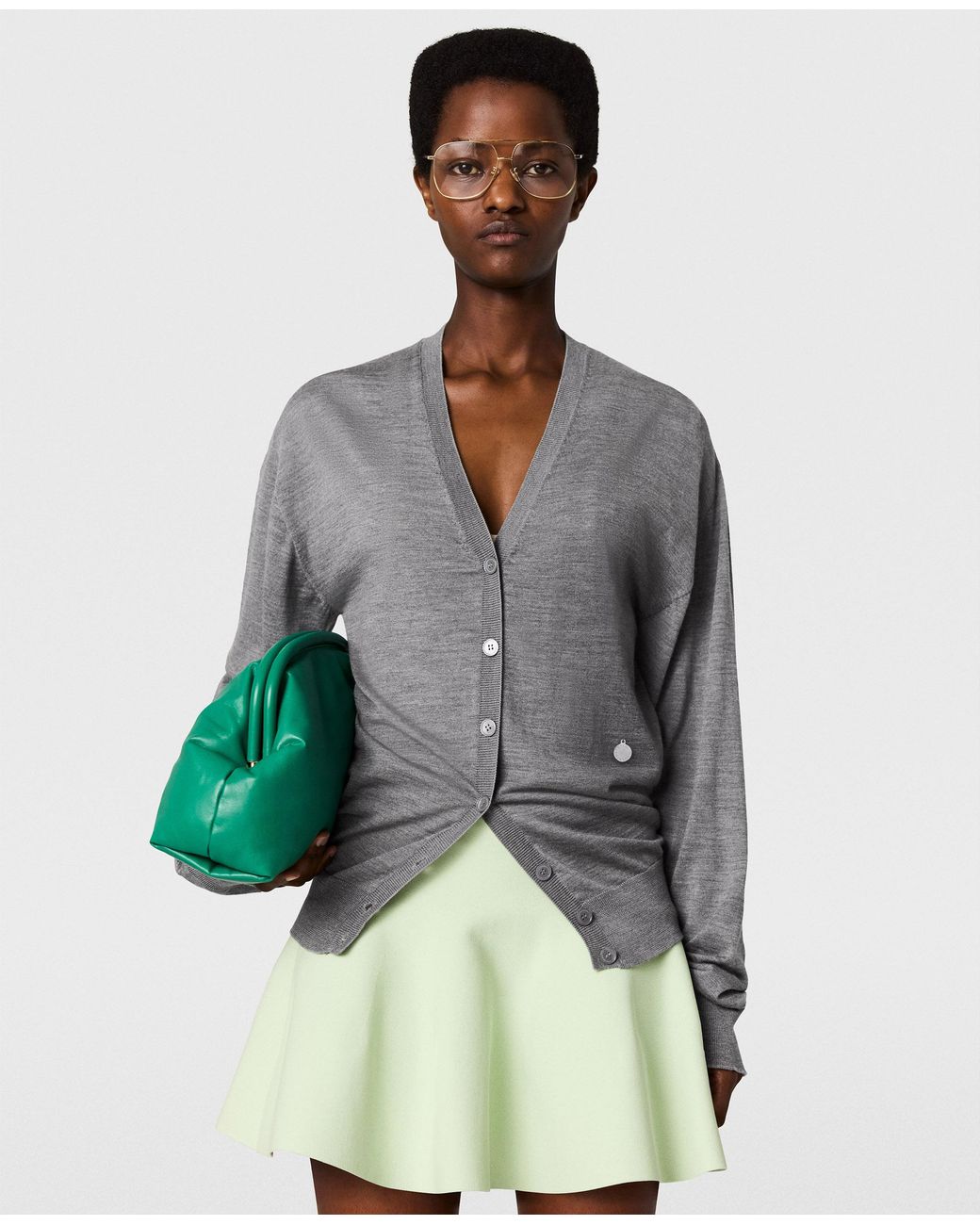 Stella McCartney Gray Lightweight Wool Knit Cardigan