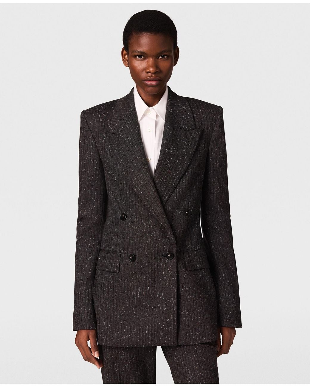 Stella McCartney Black Double-Breasted Speckled Blazer