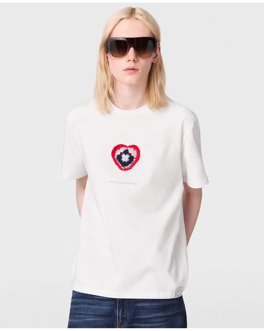 Stella McCartney White Crochet Heart T-shirt