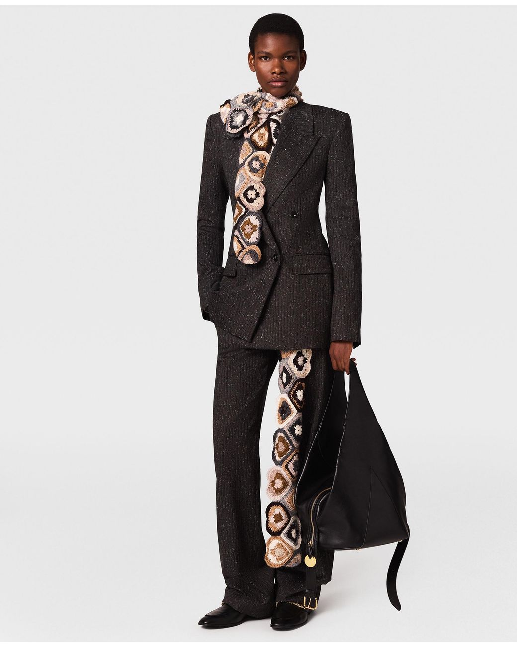 Stella McCartney Black Double-Breasted Speckled Blazer