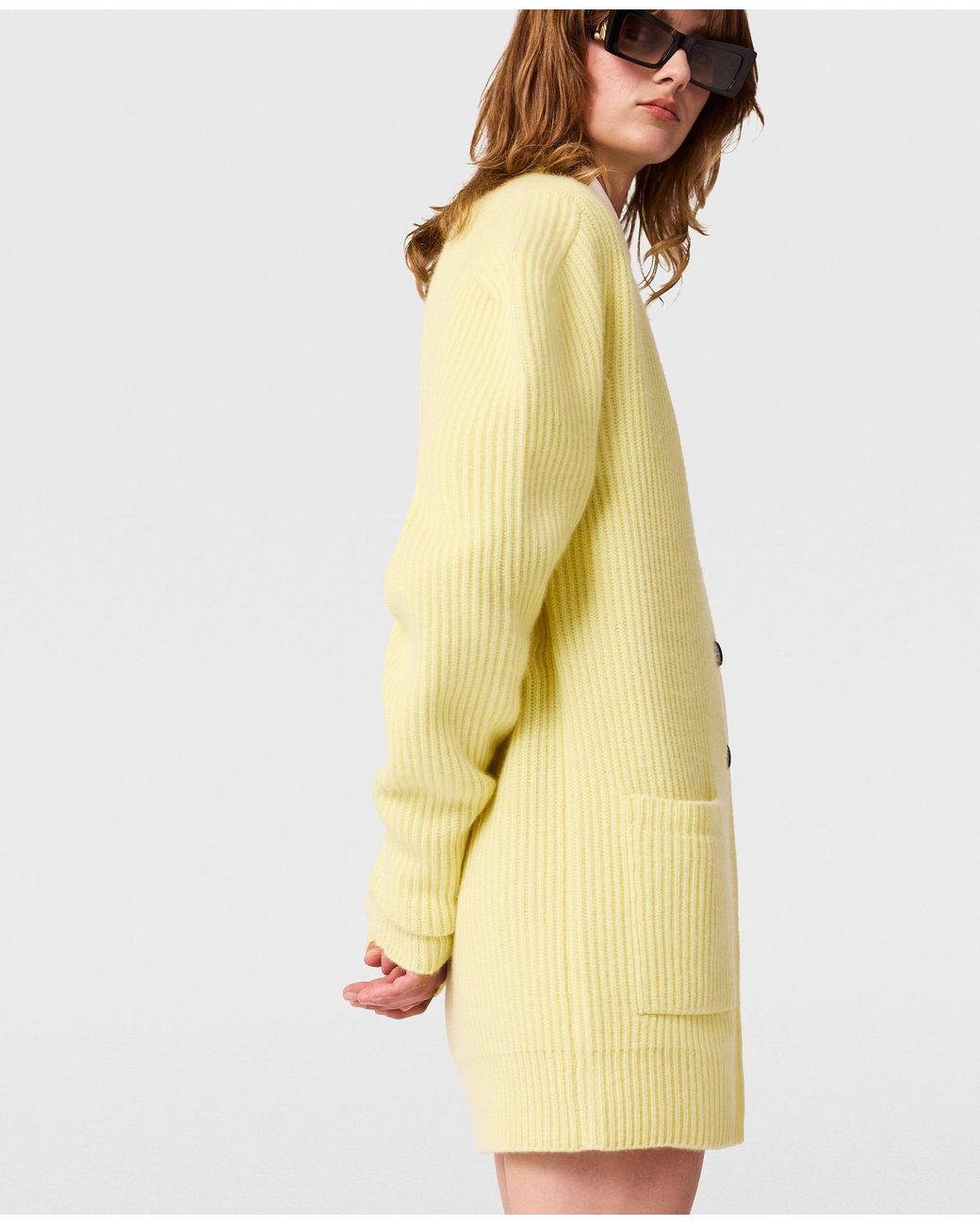 Stella McCartney Yellow Chunky Knit V-Neck Cardigan
