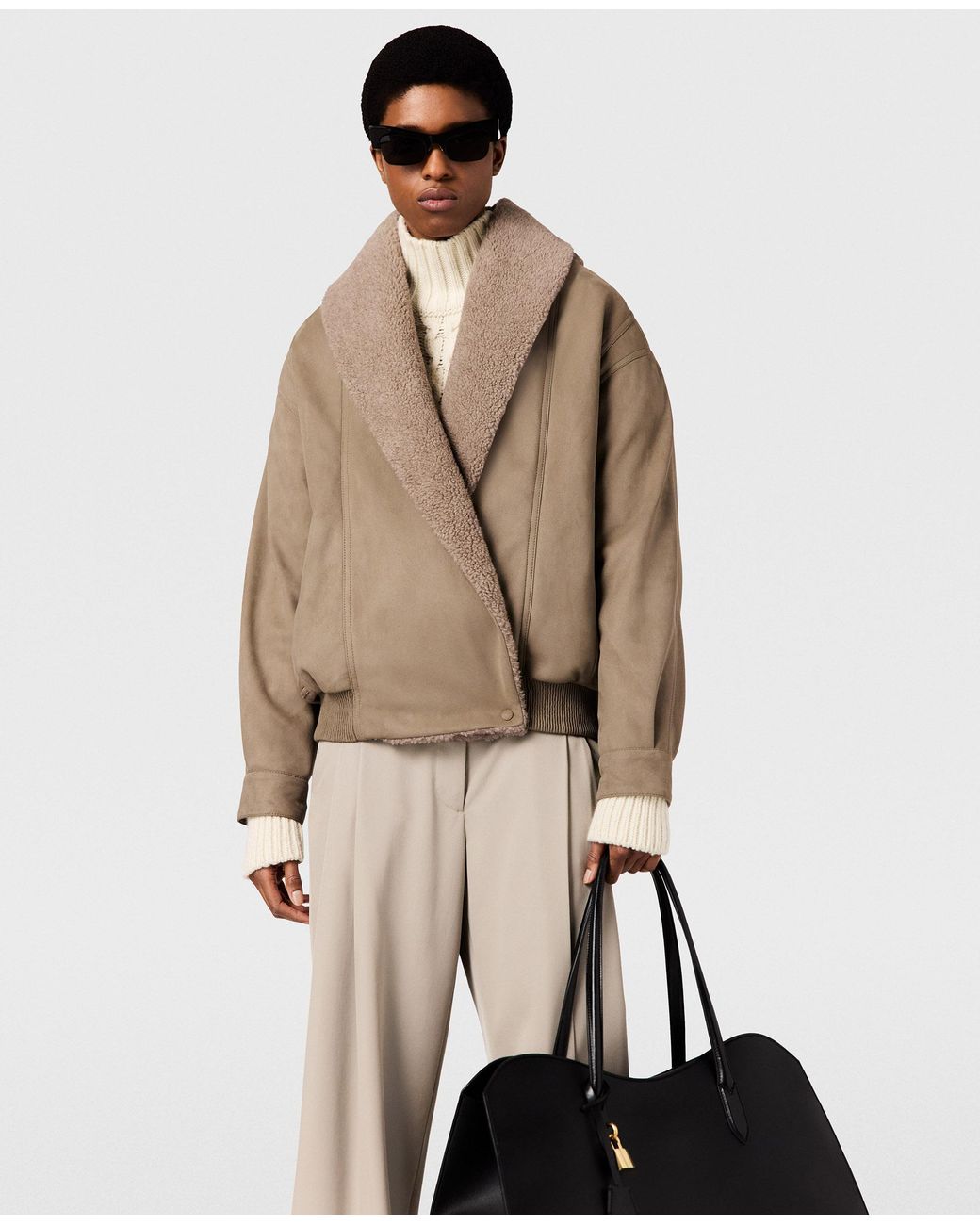 Stella McCartney Natural Vegan Suede Plush-trimmed Jacket