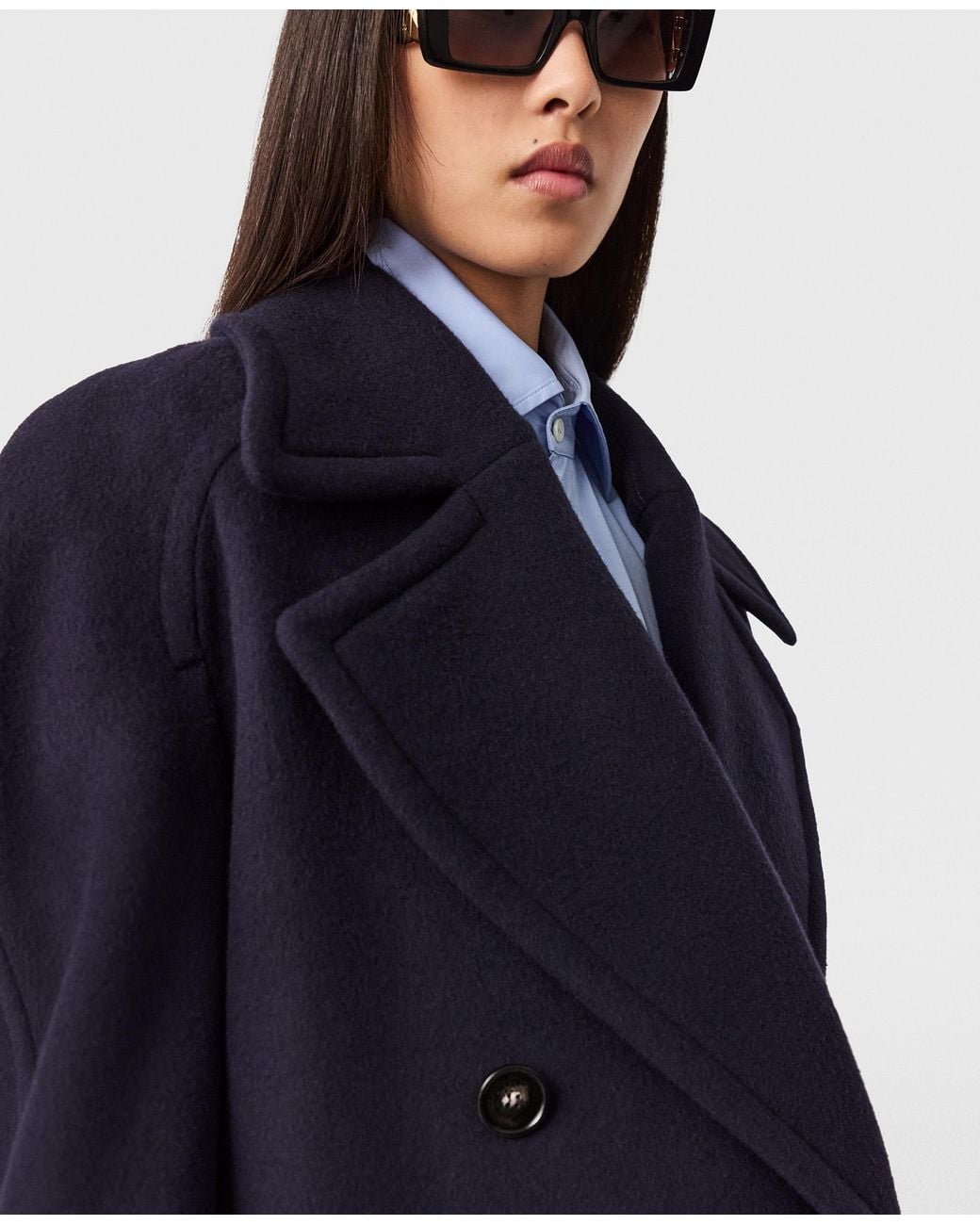 Stella McCartney Blue Tie-Belt Cropped Peacoat Jacket