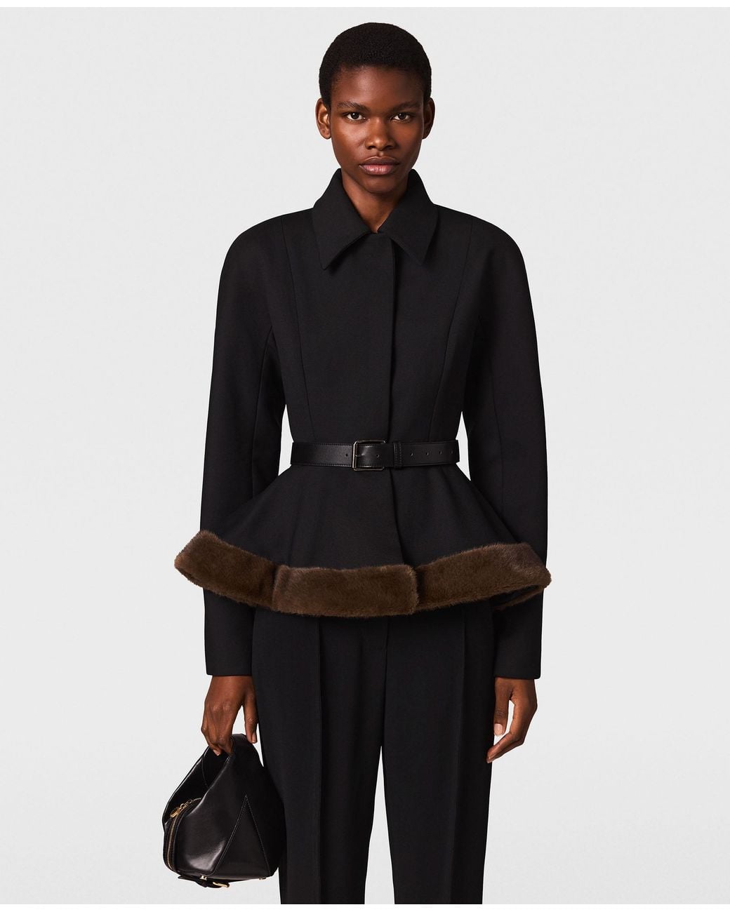 Stella McCartney Black Mink-Trim Peplum Jacket