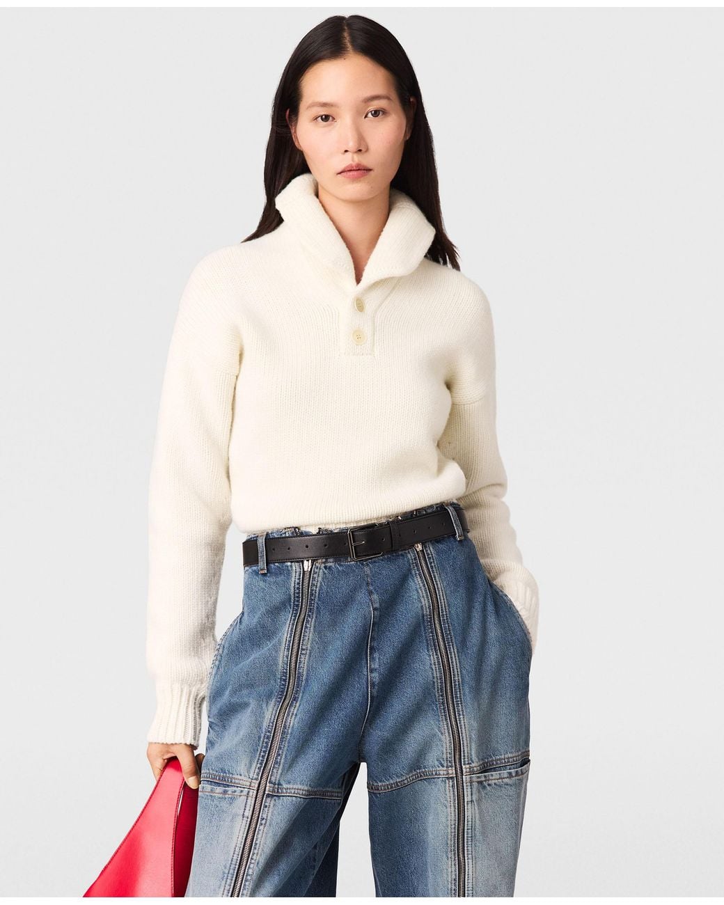 Stella McCartney Natural Shawl-collar Spiber Knit Sweater