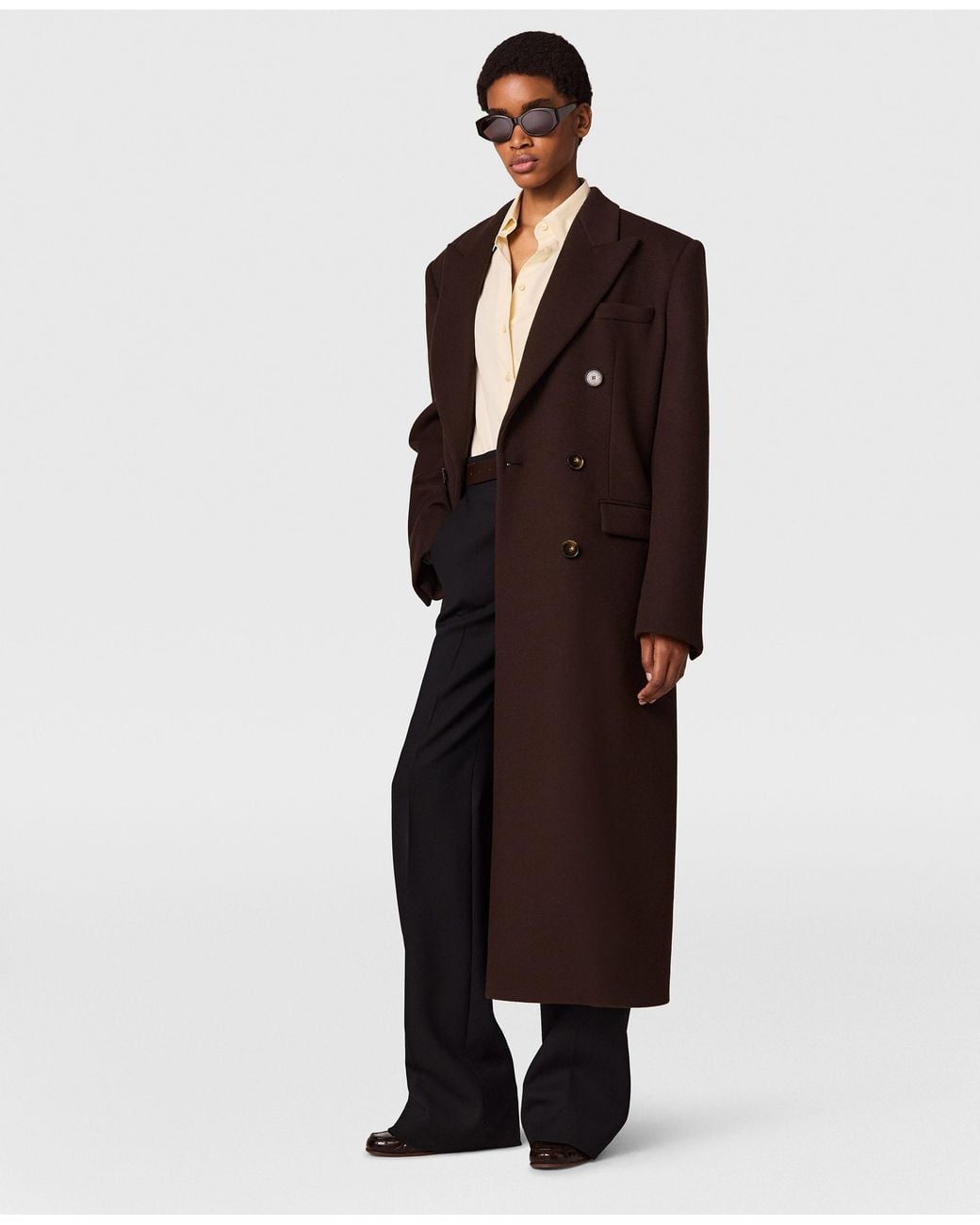 Stella McCartney Brown Double-breasted Brushed Wool Coat