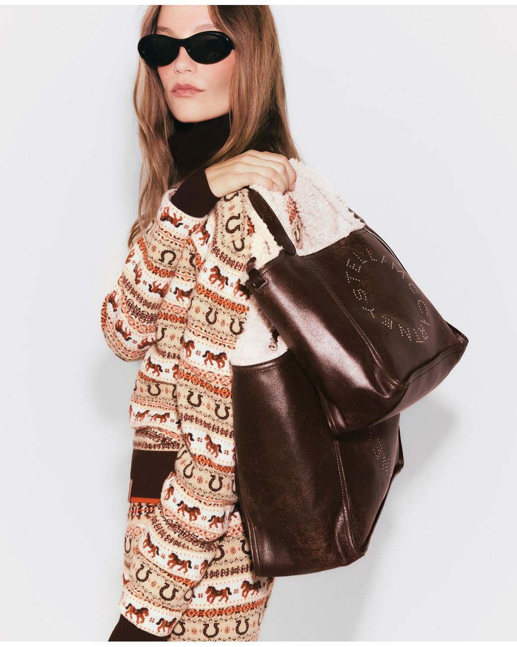 Stella McCartney Brown Logo Plush-Lined Crossbody Tote Bag
