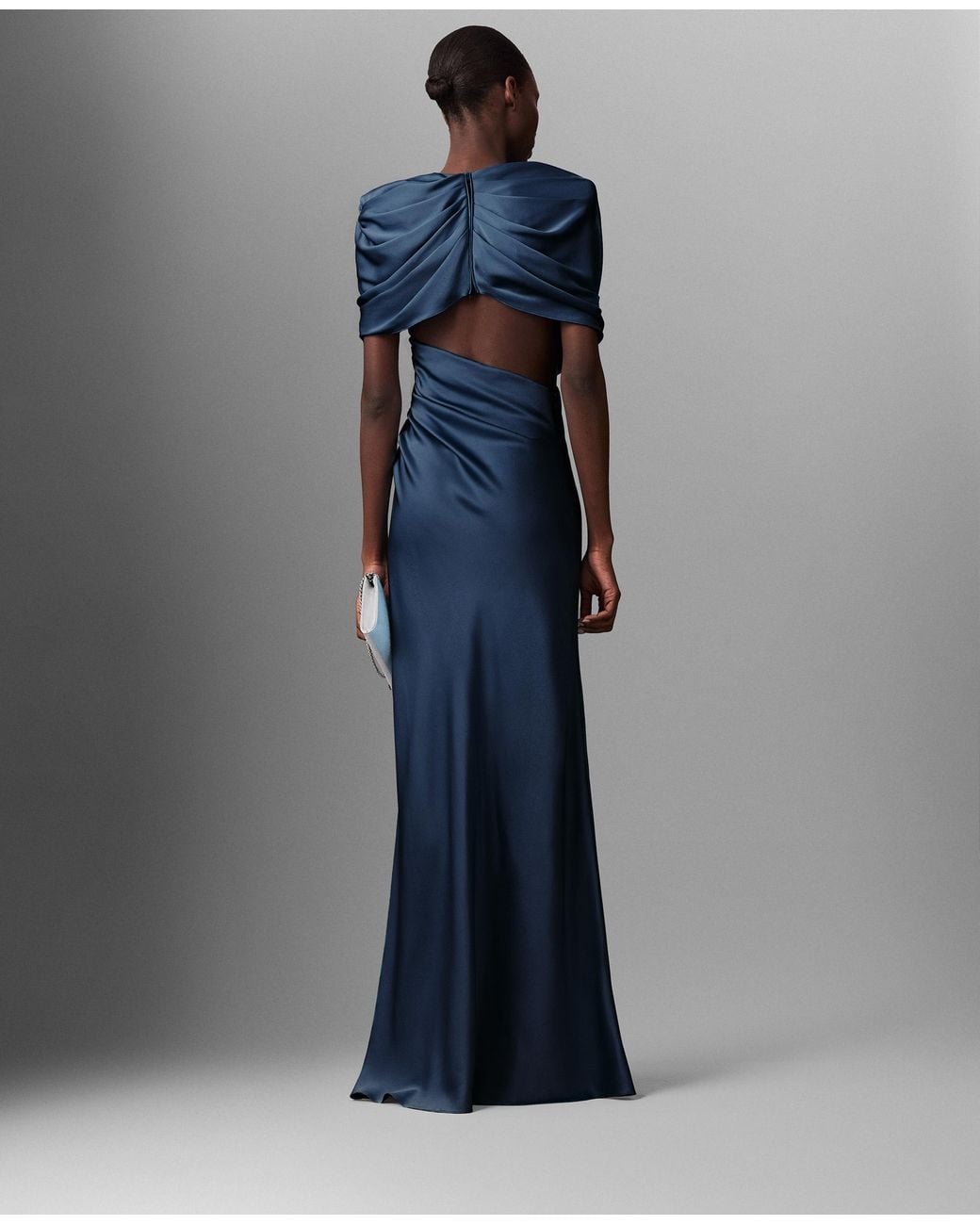 Stella McCartney Blue Satin Wrapped Short-Sleeve Maxi Dress