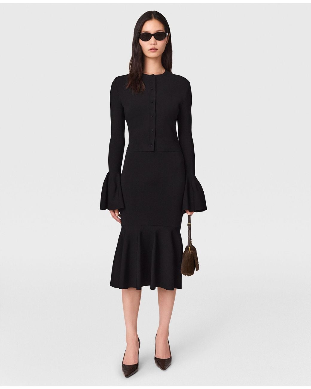 Stella McCartney Black Compact Knit Bell-sleeve Cardigan