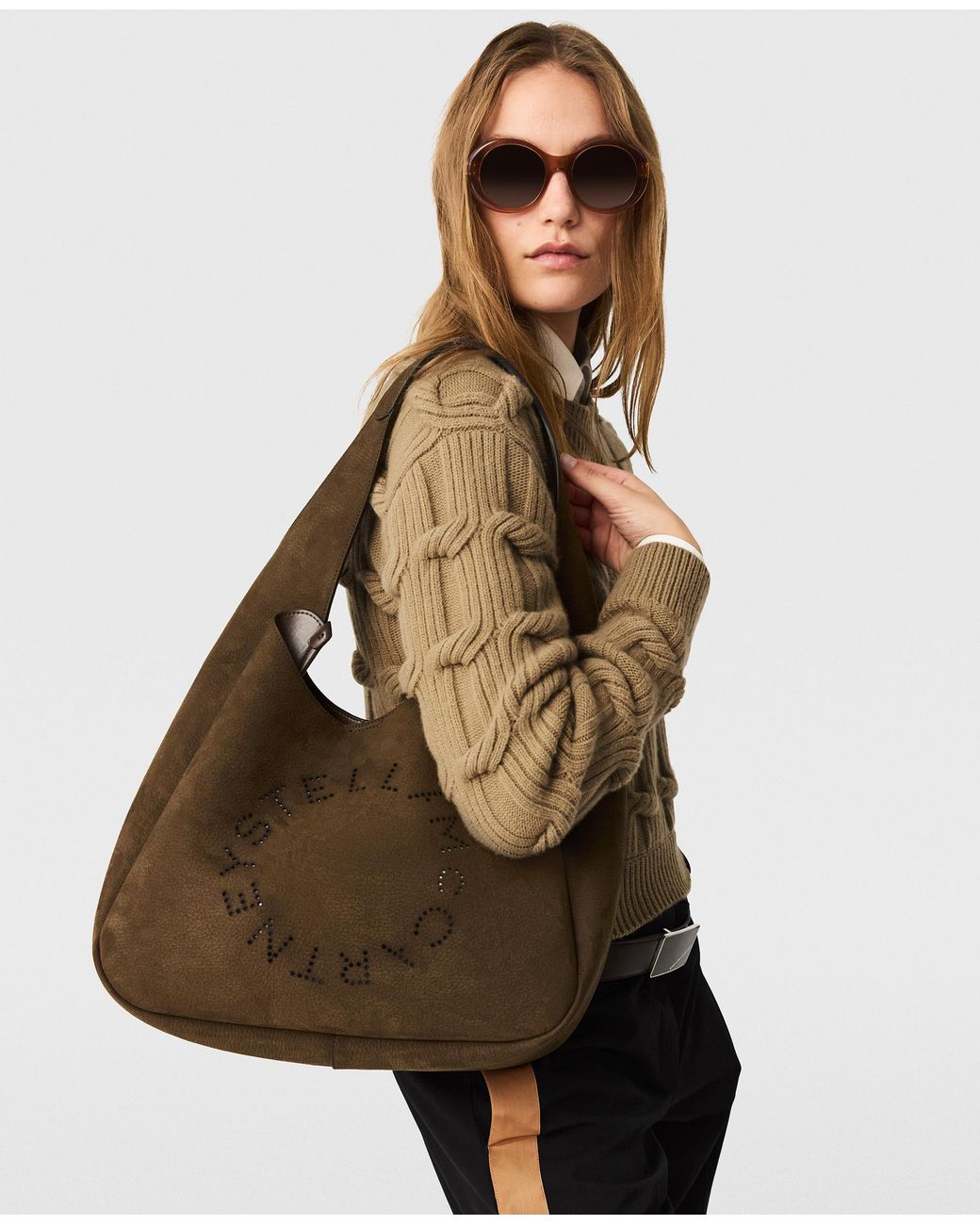 Stella McCartney Brown Logo Suede Large Hobo Bag