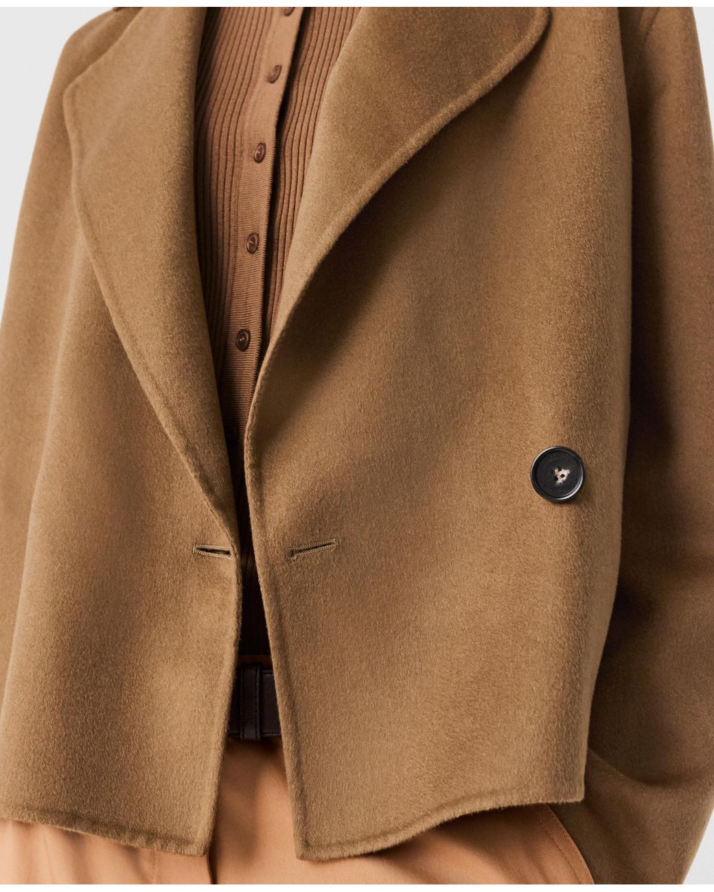 Stella McCartney Brown Double-Breasted Cropped Peacoat Jacket