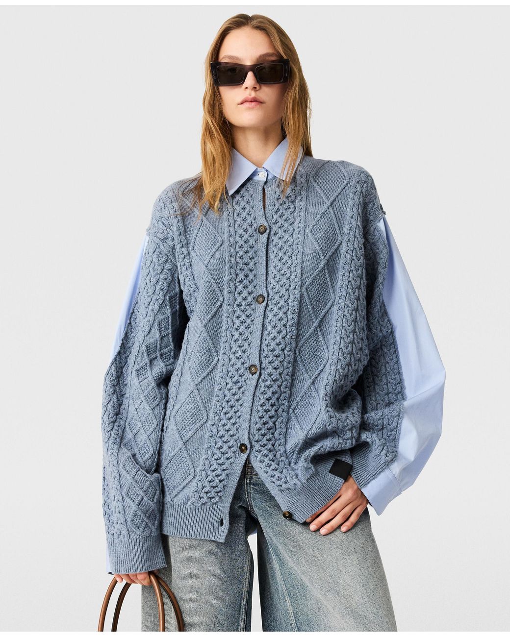 Stella McCartney Blue Hybrid Knit Shirt Cardigan