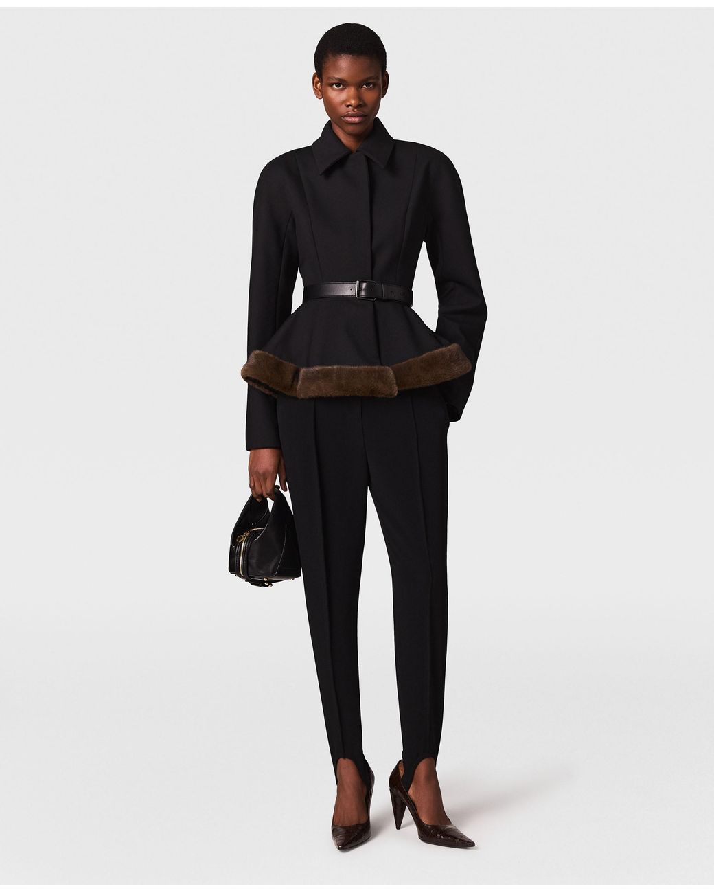 Stella McCartney Black Mink-Trim Peplum Jacket