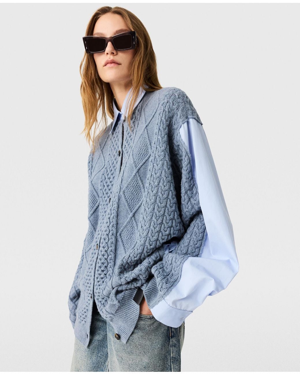 Stella McCartney Blue Hybrid Knit Shirt Cardigan